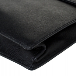 Pre Owned Gucci Black Leather Bamboo Handle Briefcase