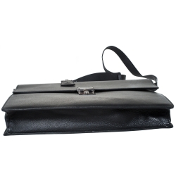 Pre Owned Gucci Black Leather Bamboo Handle Briefcase