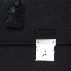 Pre Owned Gucci Black Leather Bamboo Handle Briefcase