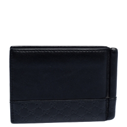 Gucci Black Microguccissima Leather Money Clip Bi-Fold Wallet
