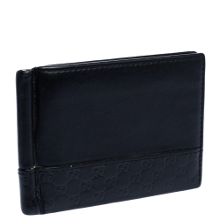 Gucci Black Microguccissima Leather Money Clip Bi-Fold Wallet