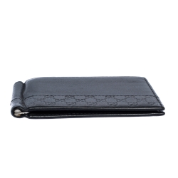 Gucci Black Microguccissima Leather Money Clip Bi-Fold Wallet