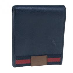 Pre Owned محفظة جلد أزرق طي مزدوج رجالي