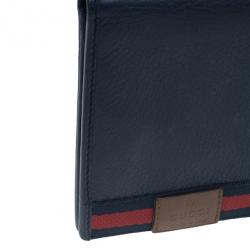 Pre Owned محفظة جلد أزرق طي مزدوج رجالي