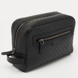 مملوكة مسبقًا Gucci Black Microguccisima Leather Toiletry Pouch