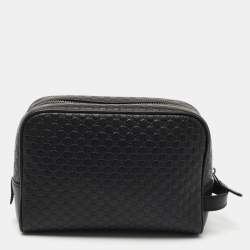 مملوكة مسبقًا Gucci Black Microguccisima Leather Toiletry Pouch