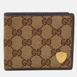 Gucci Beige/Brown GG Canvas and Leather Crest Bifold Wallet