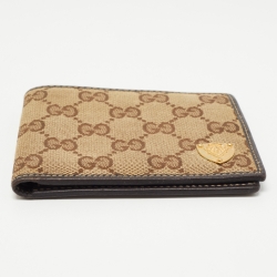 Gucci Beige/Brown GG Canvas and Leather Crest Bifold Wallet