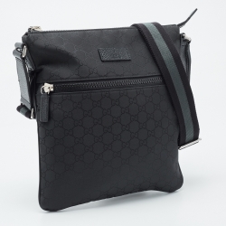 Pre Owned Gucci Black GG Nylon and Leather Messenger Bag