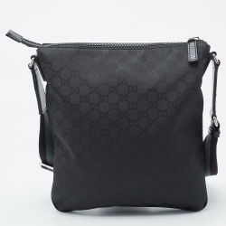 Pre Owned Gucci Black GG Nylon and Leather Messenger Bag