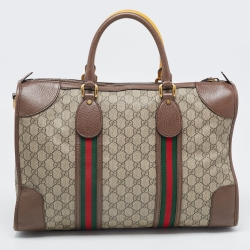 Gucci Brown/Beige GG Supreme Canvas and Leather Neo Vintage Web Duffle Bag