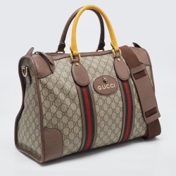 Gucci Brown/Beige GG Supreme Canvas and Leather Neo Vintage Web Duffle Bag