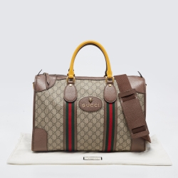 Gucci Brown/Beige GG Supreme Canvas and Leather Neo Vintage Web Duffle Bag