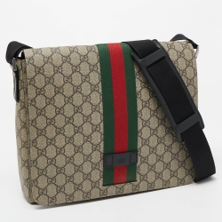 Gucci Beige GG Supreme Canvas Web Flap Messenger Bag