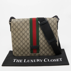 Gucci Beige GG Supreme Canvas Web Flap Messenger Bag