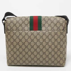 Gucci Beige GG Supreme Canvas Web Flap Messenger Bag
