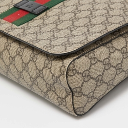 Gucci Beige GG Supreme Canvas Web Flap Messenger Bag