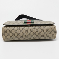 Gucci Beige GG Supreme Canvas Web Flap Messenger Bag