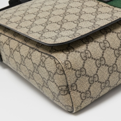 Gucci Beige GG Supreme Canvas Web Flap Messenger Bag