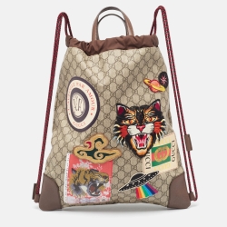 Gucci Beige/Brown GG Supreme Canvas Courrier Drawstring Backpack