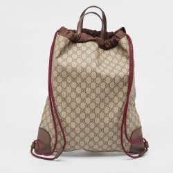 Gucci Beige/Brown GG Supreme Canvas Courrier Drawstring Backpack