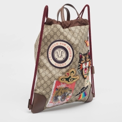 Gucci Beige/Brown GG Supreme Canvas Courrier Drawstring Backpack
