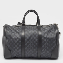 Gucci Black GG Supreme Canvas and Leather Medium  Carry-On Duffle Bag