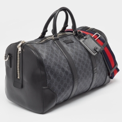 Gucci Black GG Supreme Canvas and Leather Medium  Carry-On Duffle Bag
