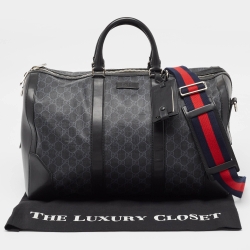 Gucci Black GG Supreme Canvas and Leather Medium  Carry-On Duffle Bag