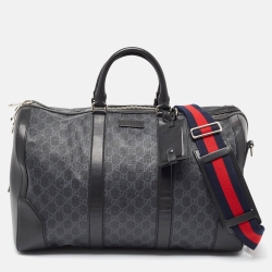 Gucci Black GG Supreme Canvas and Leather Medium  Carry-On Duffle Bag
