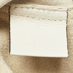 Gucci Off White Leather Logo Print Zip Pouch
