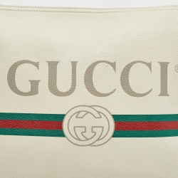 Gucci Off White Leather Logo Print Zip Pouch