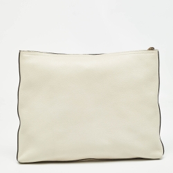 Gucci Off White Leather Logo Print Zip Pouch