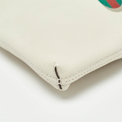 Gucci Off White Leather Logo Print Zip Pouch