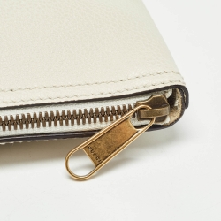 Gucci Off White Leather Logo Print Zip Pouch
