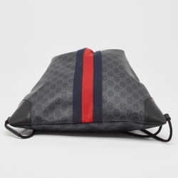 Gucci Black GG Supreme Canvas and Leather Drawstring Backpack