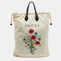 Gucci Off White Canvas Chateau Marmont Drawstring Laundry Tote