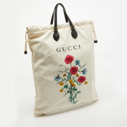 Gucci Off White Canvas Chateau Marmont Drawstring Laundry Tote