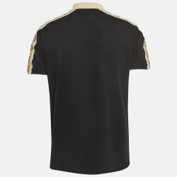 Pre Owned Gucci Black Interlocking G Logo Stripe Pique Polo T-Shirt M
