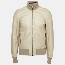 Pre Owned Gucci Beige Leather Bomber Jacket M