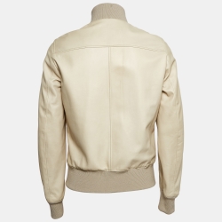 Pre Owned Gucci Beige Leather Bomber Jacket M