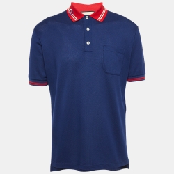 Blue Cotton Pique Polo T-Shirt