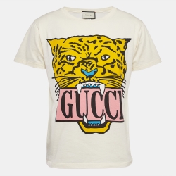 Gucci Cream Tiger Printed Jersey Crewneck T-Shirt S