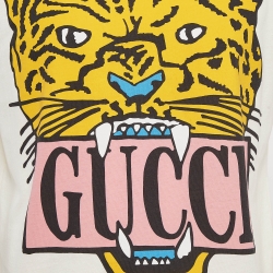Gucci Cream Tiger Printed Jersey Crewneck T-Shirt S