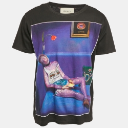 Gucci Black Printed Cotton Crew Neck T-Shirt M