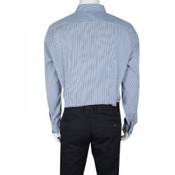 Gucci Blue and White Striped Cotton Logo Embroidered Pocket Detail Slim Fit Shirt 4XL