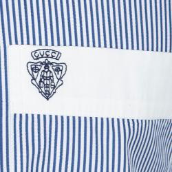 Gucci Blue and White Striped Cotton Logo Embroidered Pocket Detail Slim Fit Shirt 4XL