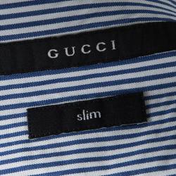 Gucci Blue and White Striped Cotton Logo Embroidered Pocket Detail Slim Fit Shirt 4XL