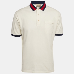 Gucci Cream GG Web Collar Pique Cotton Polo T-Shirt S