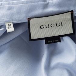 Gucci Blue Cotton Floral Printed Silk Back Yoke Detail Duke Shirt M